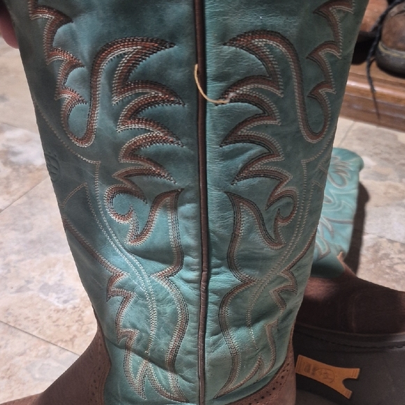 Ariat 14” Heritage Buckaroo Tall Western Boots 14101 Brown Teal Leather 8.5B - Picture 13 of 16